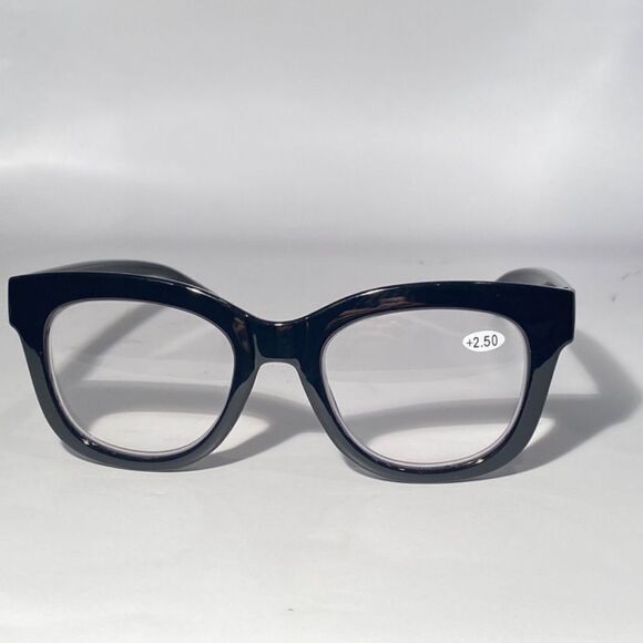 1142 Mona Reading Glasses 2.50 Sq Eyeglasses Black Frames Readers NWT - Picture 3 of 9